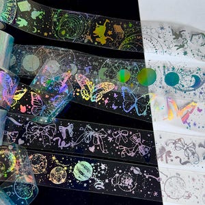 Holographic Waterproof Plastic Laser Tape Planet Butterfly Decoration Diary Album Phone Sticker Tape resin art scrapbooking