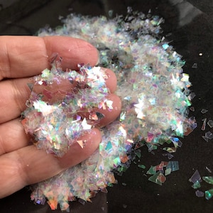 Crushed iridescent cellophane Glass Paper Clear AB Color  Nail Art Sequins mermaids resin art flakes slime, wedding