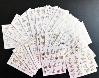 One sheet Gold silver Water Transfer Tattoos nail sticker, butterfly , cat, flower, necklace, kandelaar ,...