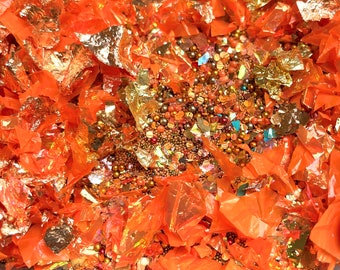 Mix Copper Autumn of flakes, gold, copper leafs ,glitters, glitter sequins,...