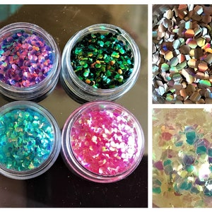 Shell sequin holographic Laser Nail Art Glitter Fish Scale, Mermaid Hexagon Nail Tips Decorations , mermaid shell