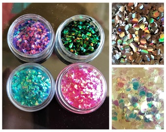 Shell sequin holographic Laser Nail Art Glitter Fish Scale, Mermaid Hexagon Nail Tips Decorations , mermaid shell