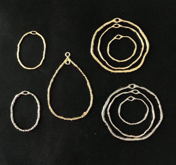 Hammered charm connector KC Gold and Rhodium silver hammered Round Circle drop Porous Connector Charms Pendant ring Necklace Earrings