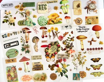 4 Bögen transparente Aufkleber, Pilze, Blumen, Feen, wasserfest, aus Kunststoff, für Laptop, Computer, Notizbuch, Planer, Scrapbooking, Harzaufkleber