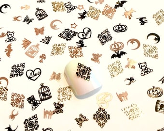 40 pcs Mixed style black silver gold metal nail foil decals slice 3d nail art, Resin art sequin stud
