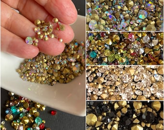 Mix sizes Point back Rhinestone Crystal Glass AB clear color mixed colors SS4 (1.5-1.6 mm)- SS30(6.3-6.5 mm) nail art rhinestone