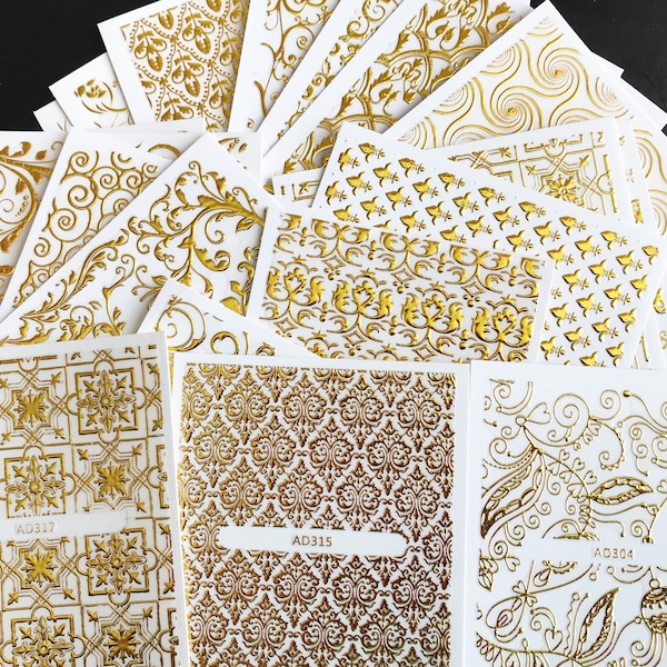 3D Luxury Gold Nail stickers 3D Embossed Nail Art Decals | Elegant Lace Foil for Wedding & Glam Manicures