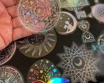 Holografische Scrapbooking-Aufkleber für Laptop, Tagebuch-Dekoration, Kunstharz-Aufkleber, 15 Stück
