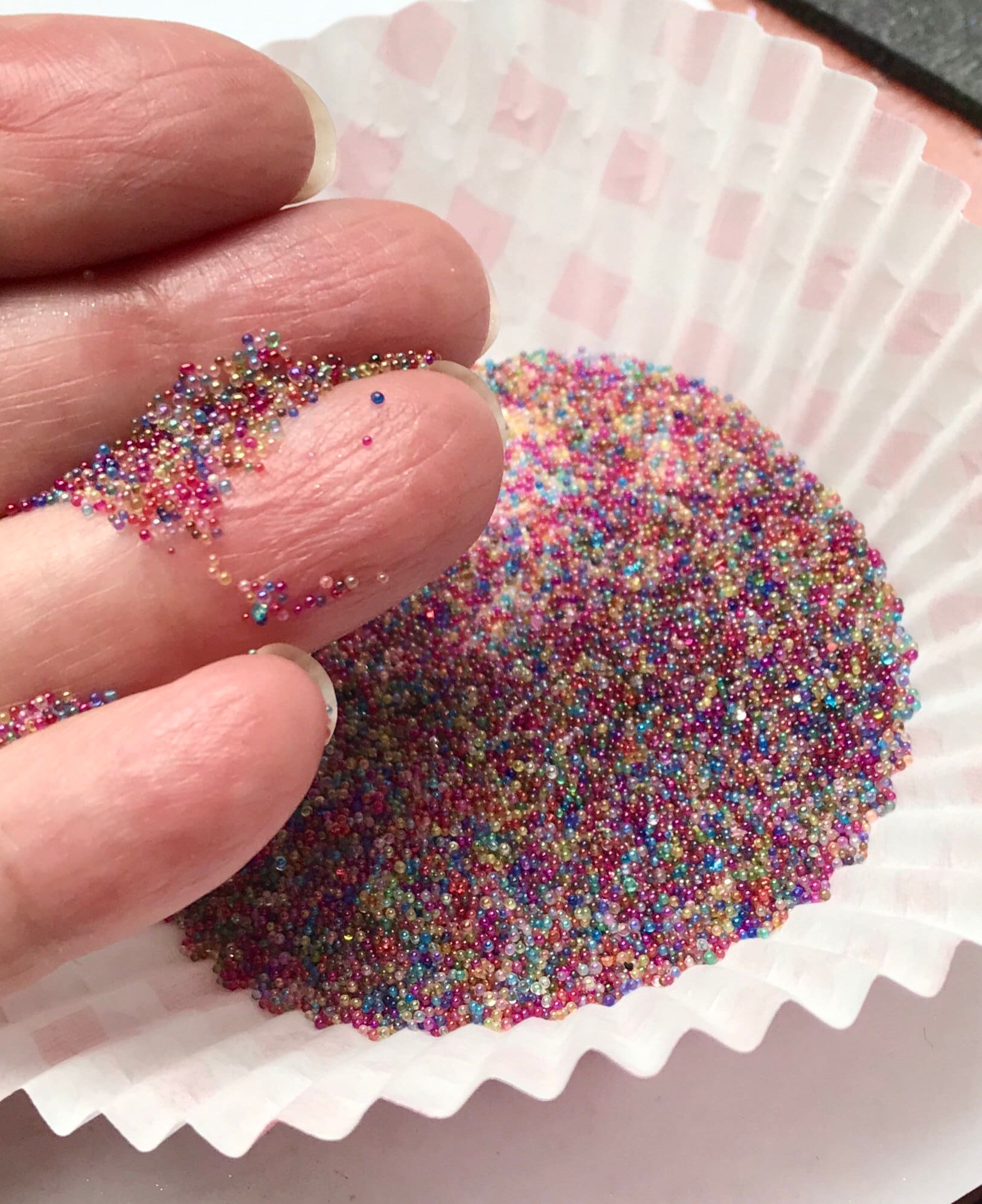 PATIKIL Perline Bolle di Vetro 1-3mm 200g Mini Perline Iridescenti