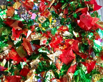 Mélange de confettis irisésColés de cellophane, feuilles scintillantes feuilles dorées, micro perles miroir film de verre, déco craft projects nail resin art