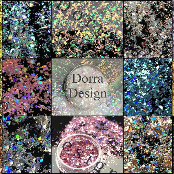 Holographic Irregular Fine Nail Glitter Aluminum cellophane Flakes Ice Iridescent opal effect Flakes