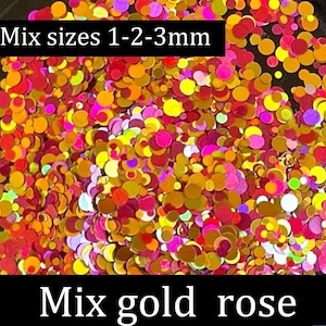 Pu&ograve; includere: Un mix di glitter dorati e rosa in tre dimensioni: 1 mm, 2 mm e 3 mm. Mix di dimensioni 1-2-3 mm.