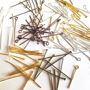 Lot de 50 épingles à tête plate plaquées or/argent/bronze/cuivre de tailles variées, pour la fabrication de bijoux