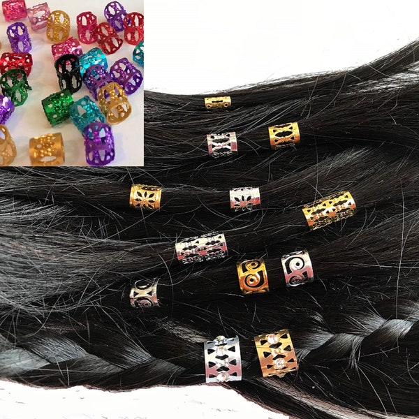 Pinces à cheveux réglables filigrane doré/argenté micro tresse de cheveux réglable Dread lock perles manchettes clips anneaux pour accessoires cheveux