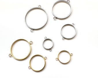 Edelstahl, hohl, zwei Ösen, gold-silbernes Armband, Halskette, Ohrringe, Anhänger, Verbindungsstücke, runder Anhänger