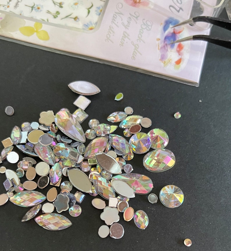 Mélange de strass irisés, pierres précieuses acryliques à dos plat Non correcteurs pour décorations 3D, DIY bricolage image 6