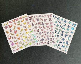 Autocollants pour ongles de printemps de fleur de papillon irisé 3D