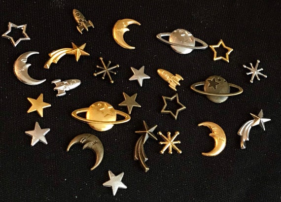 Set of metal Universe Planet  space star Rocket Smiling Face Moon Metal Material Epoxy Mold  embelishments resin craft project
