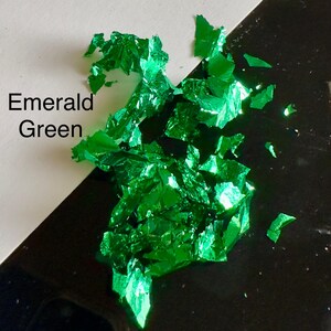 New!Aluminum Irregular metallic foil, Glitter foil flakes, mirror effect foils nail art, resin art, clay, slime, face and body Emerald green