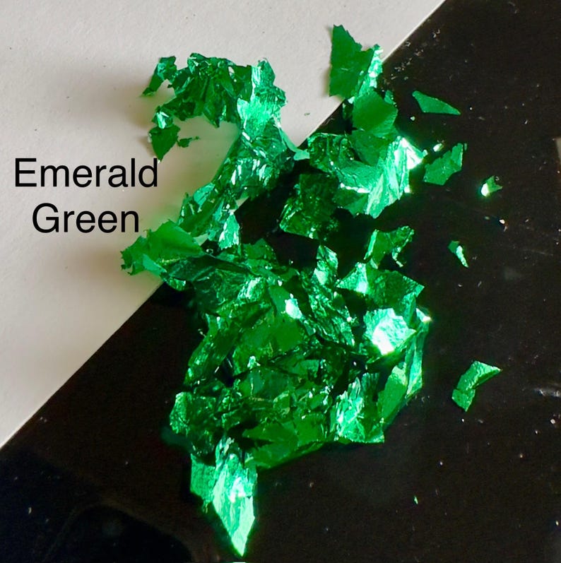 New!Aluminum Irregular metallic foil, Glitter foil flakes, mirror effect foils nail art, resin art, clay, slime, face and body Emerald green