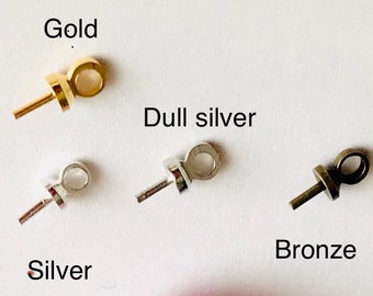 10/20 pcs Durable tiny bails Silver/gold/bronze Tone Eye Pin Pearl Charm Connector ,glass ball pin bail half drilled beads pin bail