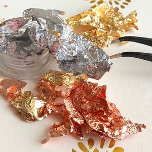 Gold copper silver gold leaf metallic flakes for makeup art craft jewelry accessories making image 5