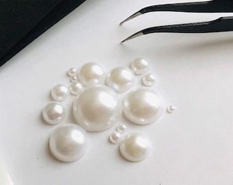 Ivory, white Mix sizes Half Round Acrylic Imitation Flat back Pearl Beads for Jewelry Making Nail Art hair accessories Phone Dec