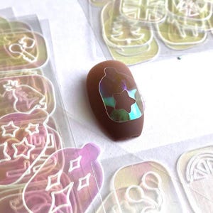 Holographic hollow Laser Sticker Stencil ,Vinyl Tip Transfer Guide Luminous Decals Kit forNail