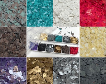 Shard faux mica flakes gold, antique gold, turquoise matte, metallic red, red, brown, green, silver