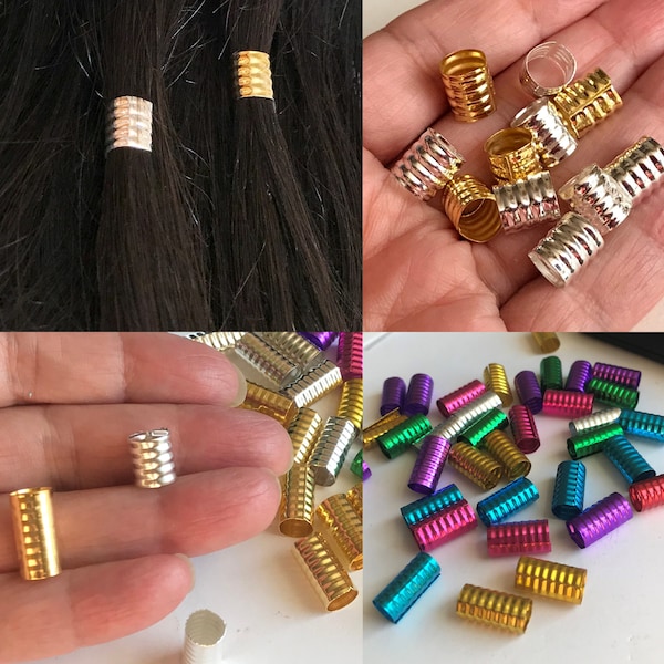 Silver /golden Dread lock Beads Spring Shape Adjustable Hair Braid Cuff Clip Aluminum Alloy Tube Lock