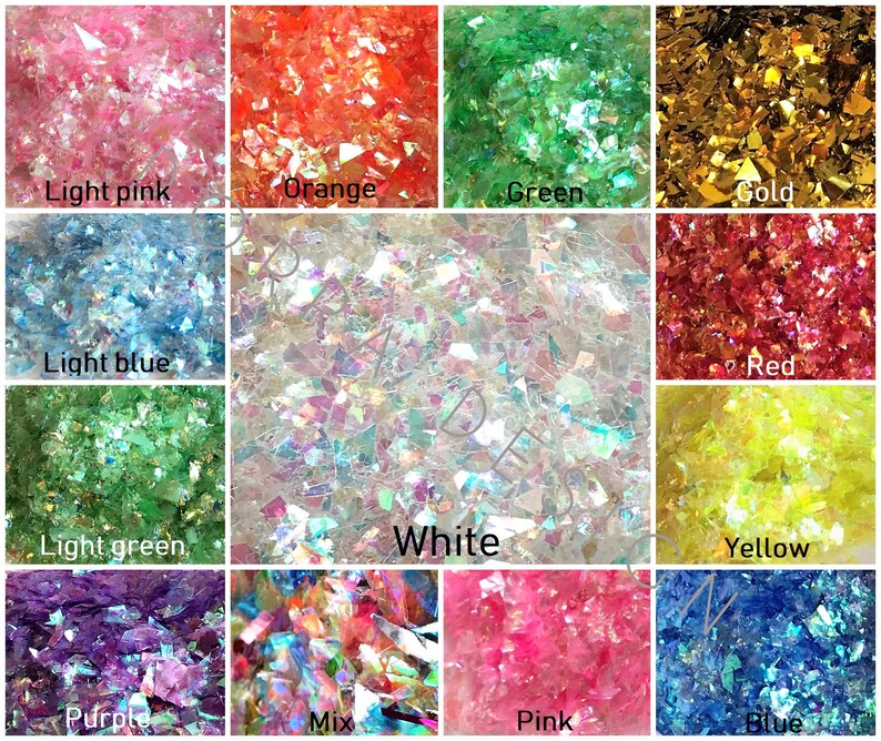 Iridescent Cellophane Unicorn Crushed mermaids flakes Broken Glass paper Mirror flakes 3D Decorations Manicure Decoration image 2