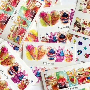 1 Sheet Nail Art Water Decals Sweets Cake ice cream Colorful  Sticker Nail Decorations