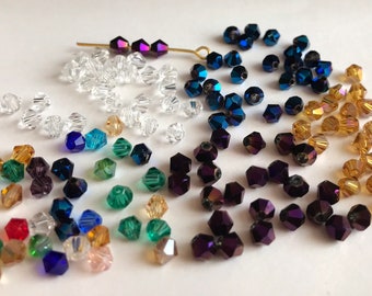 25 pcs Gorgeous Swarovski style cristal 4mm Bicone Perles, perles de cristal en verre à facettes, Bleu AB, violet AB, topaze d’or, perles de bicone vert