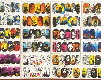 Halloween Water Transfer Nail Art Stickers Decals Nails Decorations Pumpkin Skull witch haunted house Design