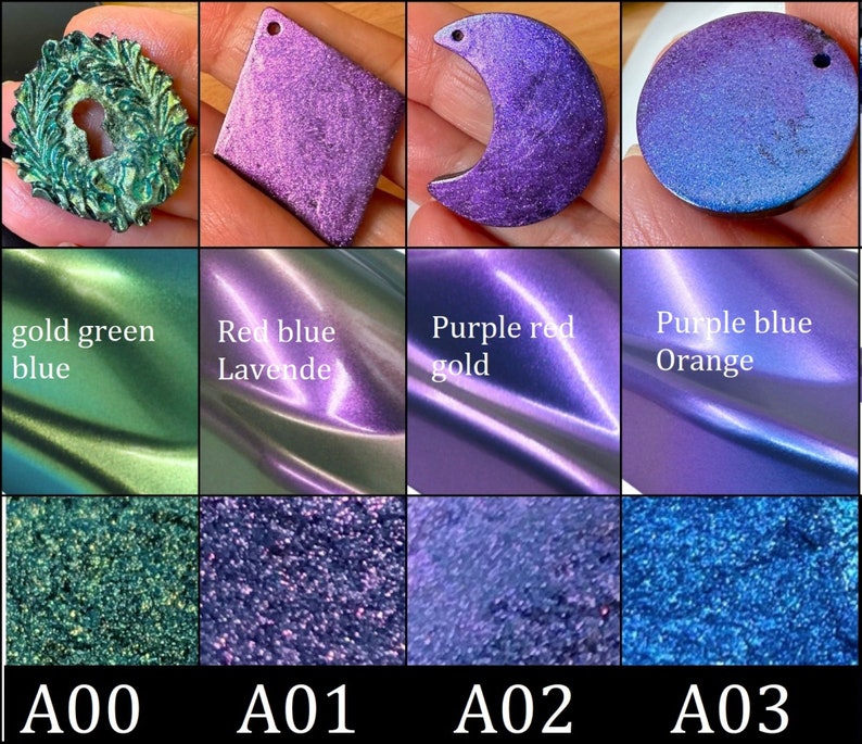 Magic Chameleon pigment, color changing sparkly holograph pigment shift, mirror powder, painting,plastic, Cosmetic, nail art, resin art image 5