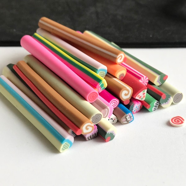 Sale, Kawaii canes, 3/5/10 pcs Assorted Cake Candy Sweet Polymer Clay Stick Fimo Cane ,  Nail Art rods Stickers ,phone 3D Decoration