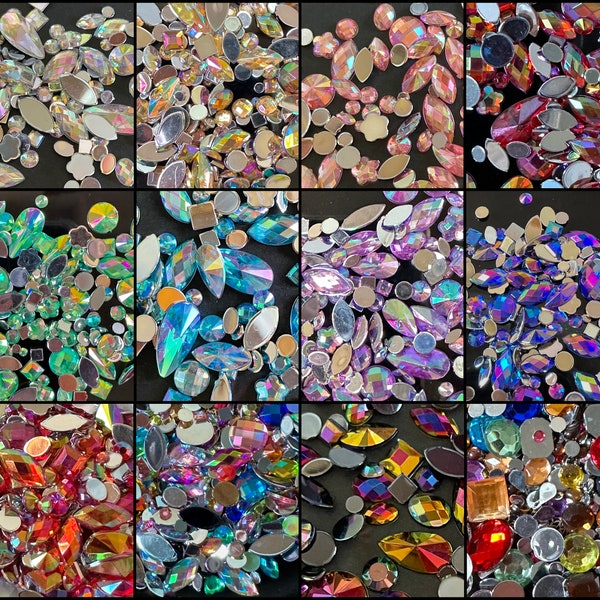 Mix Iridescent Rhinestones DIY Non Hotfix Flatback Acrylic Nail Stones Gems For 3D Decorations