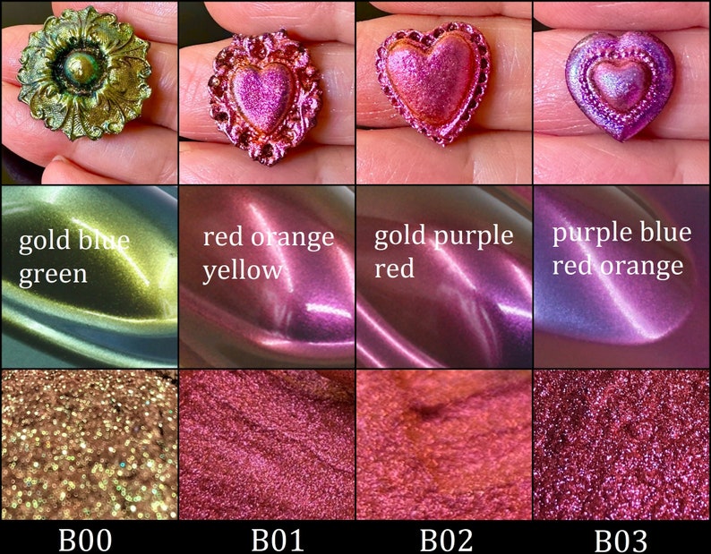 Magic Chameleon pigment, color changing sparkly holograph pigment shift, mirror powder, painting,plastic, Cosmetic, nail art, resin art image 7