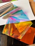 Thick colorful opal, fire opal glass paper Iridescent Dichroic film cellophane paper Reflective Mirror Design, 10cm width product logo