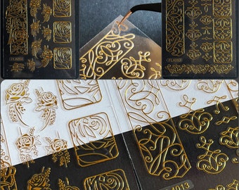 Gold Bronzing 3D Nail Slider Flower relief rose Adhesive Sticker Beauty Nail Art