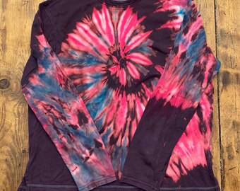 Upcycled Reverse Tie Dye Button Up Long Sleeve ~ Small/Medium