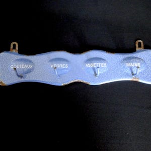 Vintage French Towel Rack Blue Metal Art Deco Hooks Holder French Country Kitchen French Country Decor Shower France Antique Kitchen Utensil
