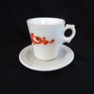 Vintage Coffee Mug French Brulot Espresso Cups Art Nouveau Orange White Bistro Antique France Cafe Ironstone