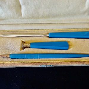 Art Deco Writing Set, Blue, French, Collectable Pens, Craft Supplies,  Book Arts, Desk Accessories, Antique Writing Set