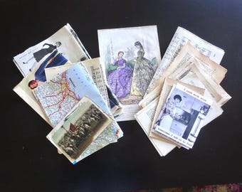 Vintage Papiere Lot Französisches Ephemera Bündel: 80+ Original Papiere von Amtique für Collage Crafts Journals