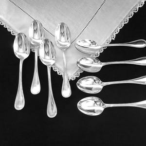 8 Christofle Spoons Perles Silverplate, Vintage Dessert Forks,Wedding Gift, French, Silverware & Flatware, Mid Century