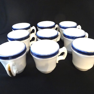 Brulots French Espresso Cups Blue White Vintage Coffee Mugs French Bistro France Kitchen Decor French Home, Antique,