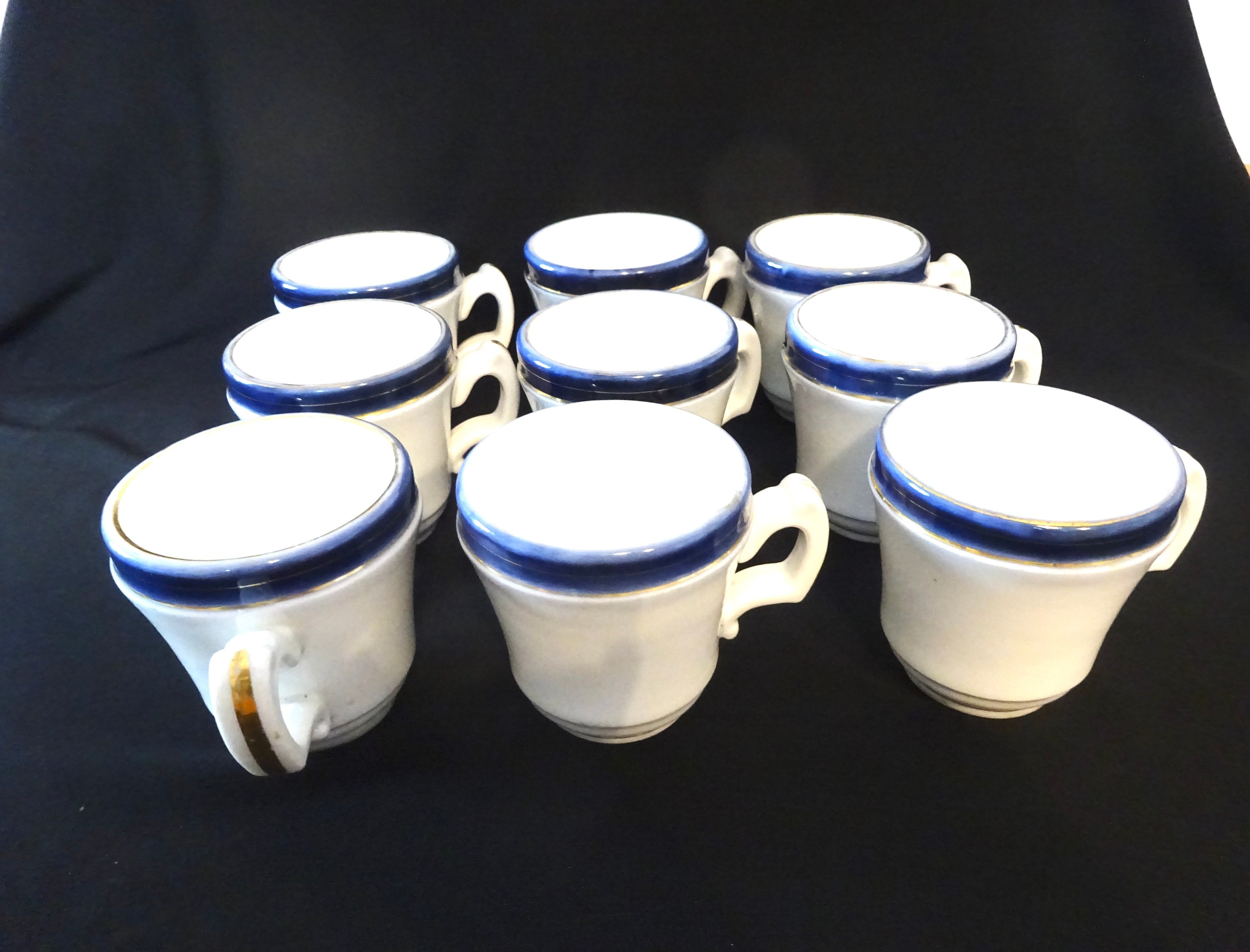 Brulots French Espresso Cups Blue White Vintage Coffee Mugs French Bistro France Kitchen Decor French Home, Antique,