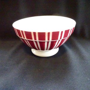 Vintage Cafe Au Lait Bowl Art Deco Burgundy  French Home Decor Coffee Cup  Pottery Ceramic   France