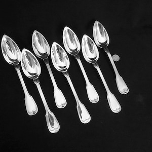7 Christofle Spoons Chinon Pattern Table or Serving Spoons French Flatware & Silverware Silverplate French